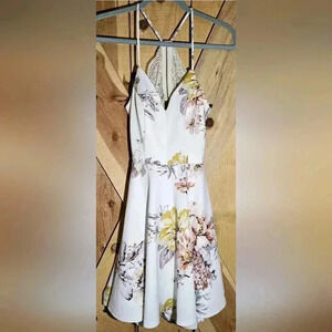 Jodi Kristopher Floral Ivory Fit & ‎ Flare Dress w/Open Lace Back, Women's Sz 3